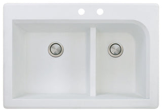 Radius 33" silQ Granite Drop-in Double Bowl Kitchen Sink with 2 Holes in White