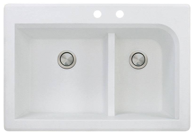 Radius 33" silQ Granite Drop-in Double Bowl Kitchen Sink with 2 Holes in White