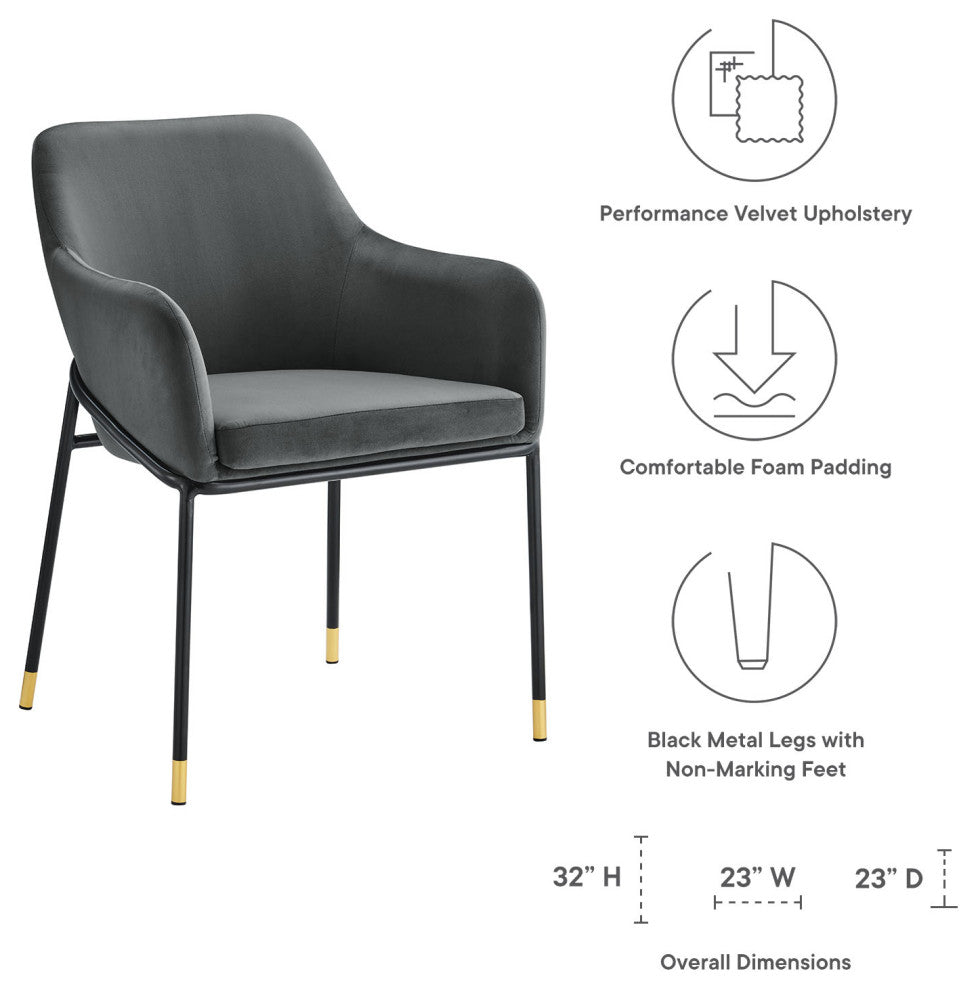 Dining Chair, Set of 2, Black Gray, Velvet, Modern Cafe Bistro Hospitality