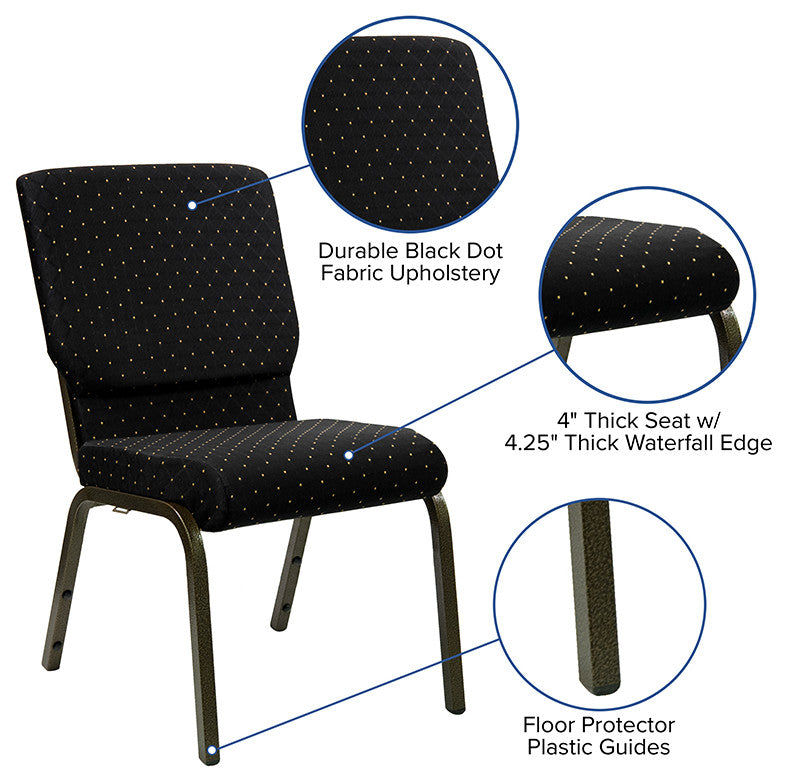 18.5''W Stacking Chair in Black Dot Patterned Fabric-Gold Vein Frame
