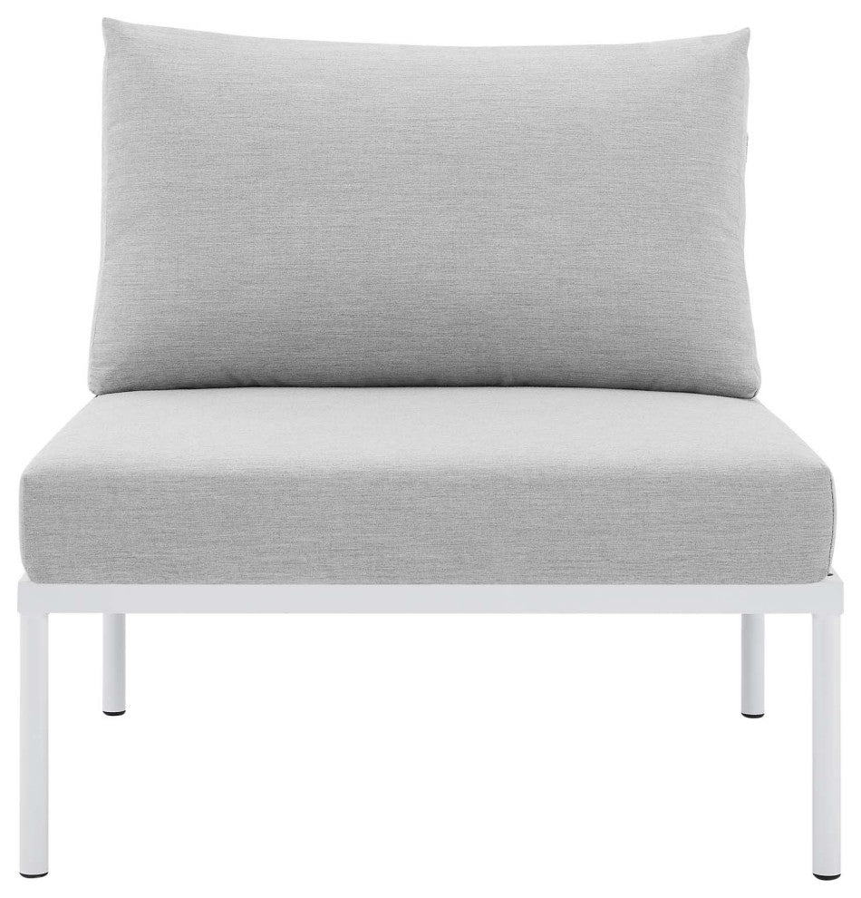 Harmony Sunbrella Basket Weave Outdoor Patio Aluminum Armless Chair, Taupe Gray