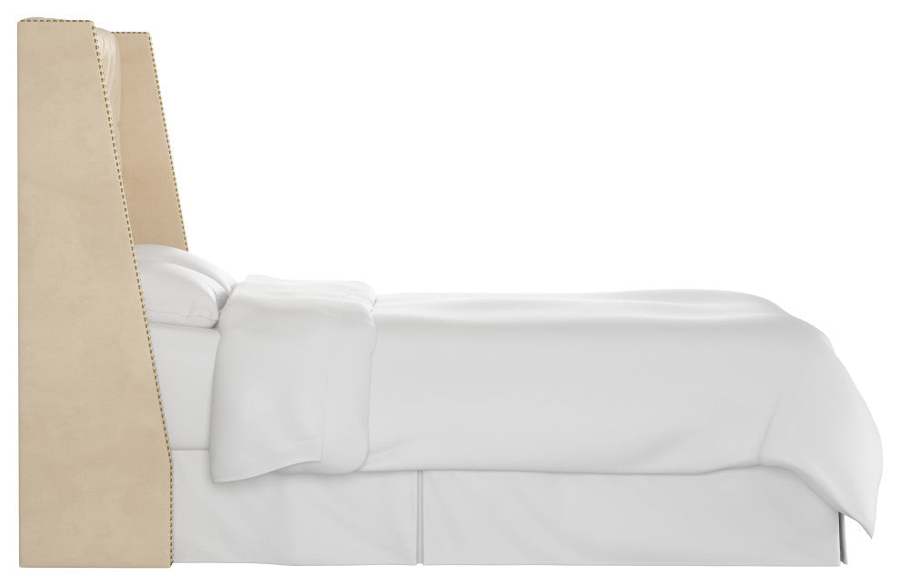 Williams California King Nail Button Tufted Wingback Headboard, Velvet Pearl