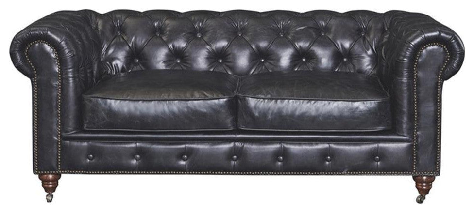 Crafters and Weavers Craftsman Mission Leather Loveseat in Black