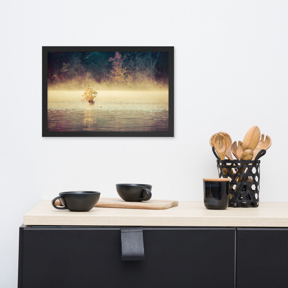 Golden Mist on Waples Pond Framed Photo Paper Wall Art Prints, Black, 12" X 18"