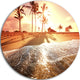 Colorful Tropical Beach With Palms, Beach Large Disc Metal Artwork, 11"