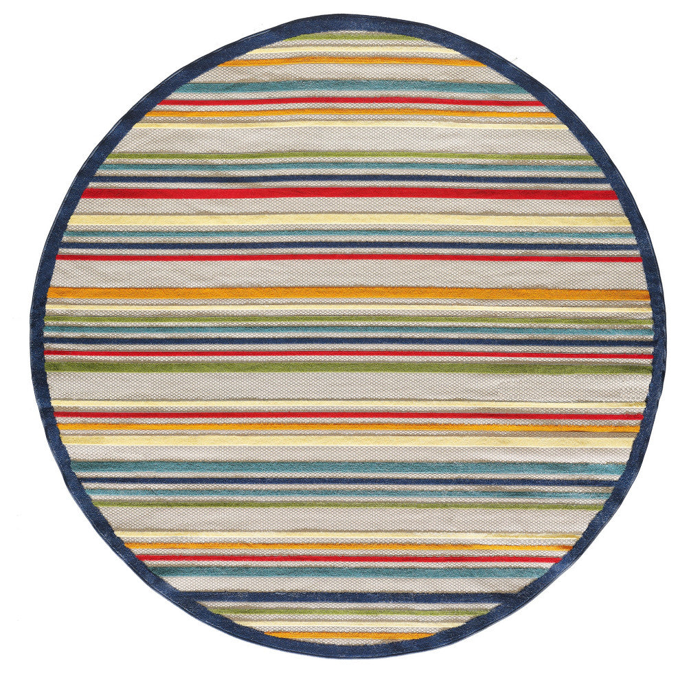 KAS Calla 6927 Ivory/Multi Stripes Area Rug, 7'10' Round