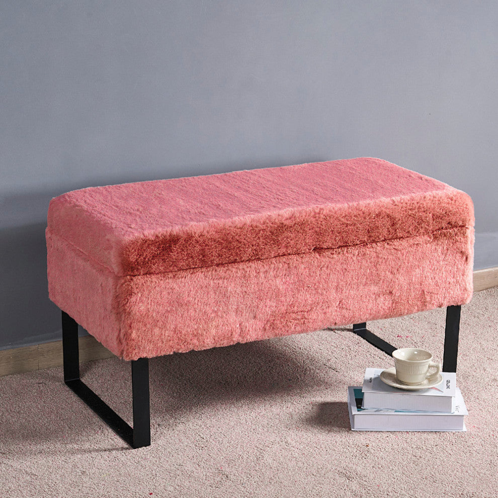 Heavy Faux Fur Storage Coral Spice Ottoman 18" x 36" x 10"