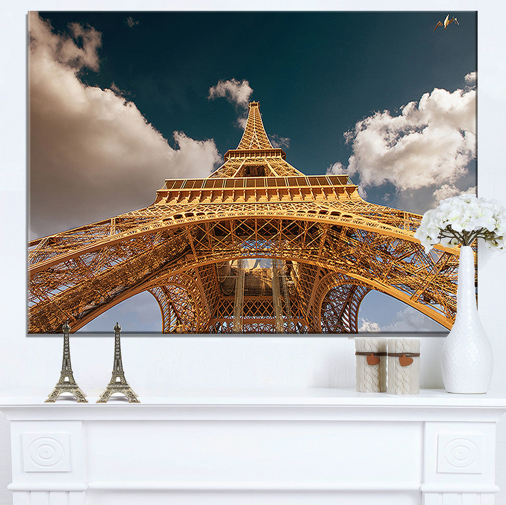 "Beautiful View of Paris Eiffel Tower Under Dark Sky" Wall Art, 60"x28", 1 Panel