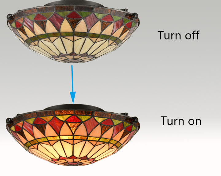 3-Light Tiffany Style Flush Mount Ceiling Light Stained Glass