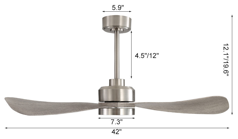42" 3-ABS Blade Straight indoor LED Ceiling Fan, Light, Nickel and Wood Grain