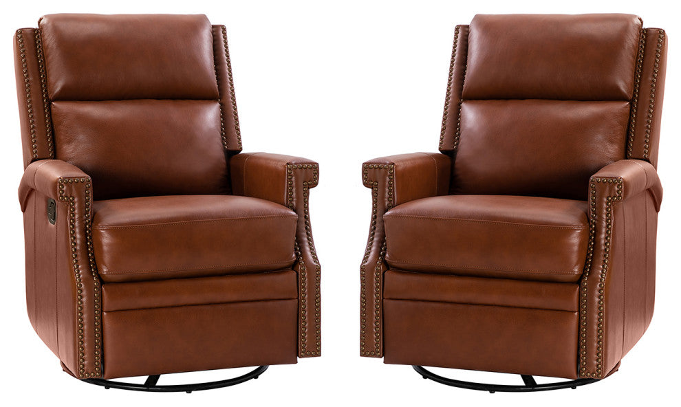 Genuine Leather Swivel Rocker Recliner, Set of 2, Brown