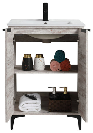 Wilmington Bath Vanity, Rustic White, 24 Inch, Black Hardware