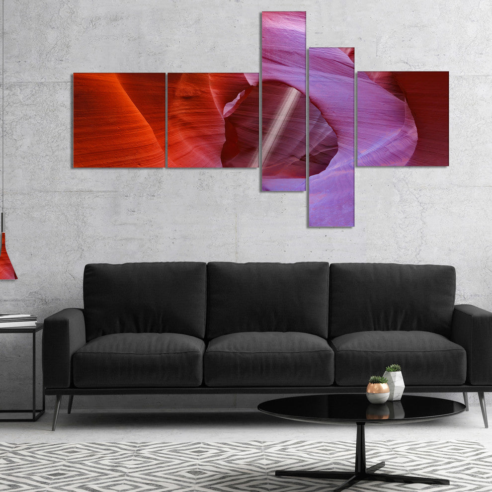 Red Orange Antelope Canyon, Landscape Photo Canvas Art Print, 60"x32", 5 panels