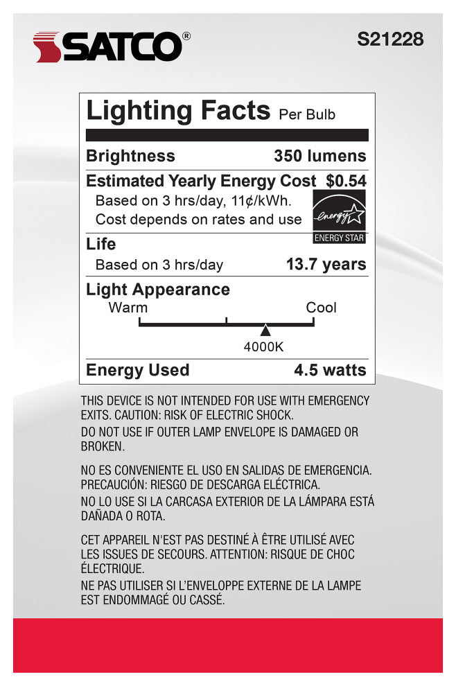 4.5W G25 LED, Clear, Medium Base, 90 CRI, 4000K, 120V