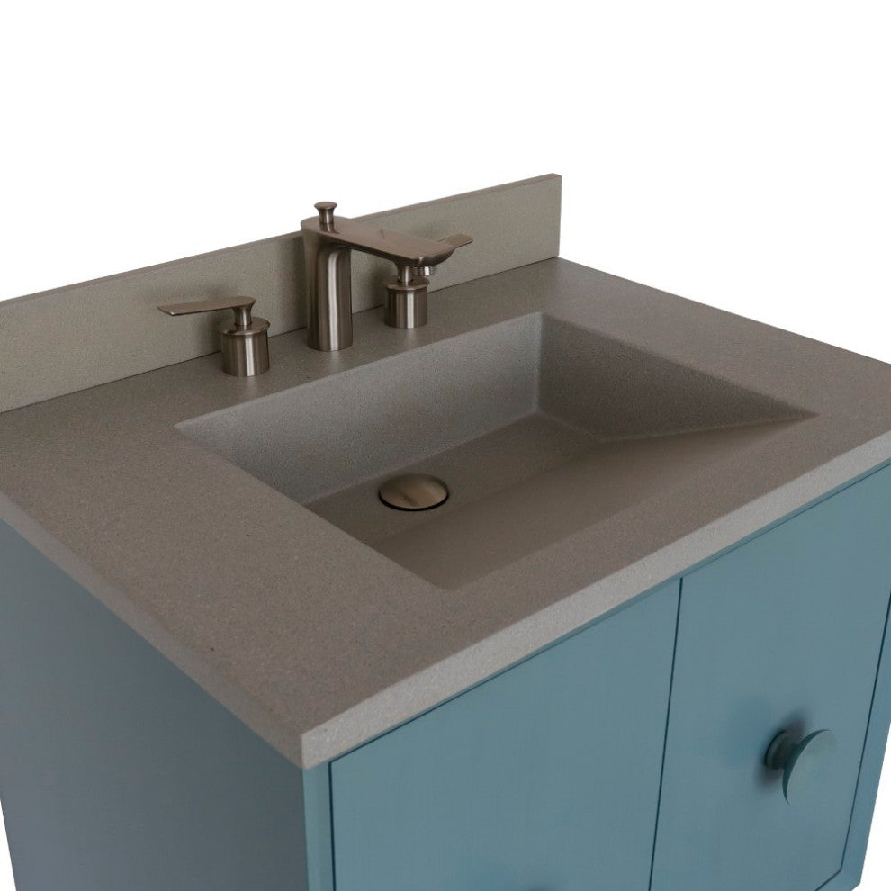 31" Single Vanity, Aqua Blue Finish With Gray Concrete Top