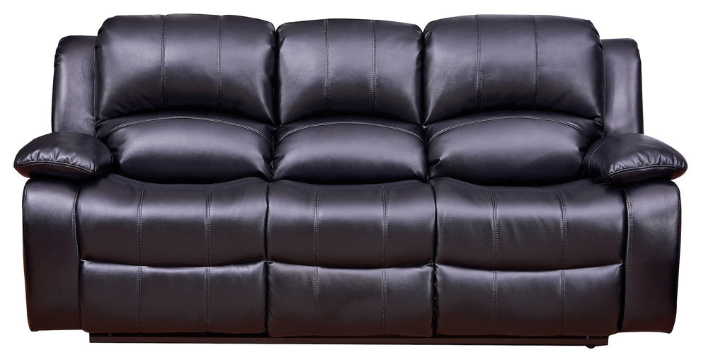 Betsy Furniture Bonded Leather Reclining Sofa, Black