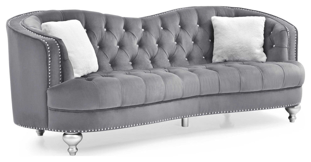 Jewel 90 in. W Flared Arm Velvet Straight Sofa, Gray