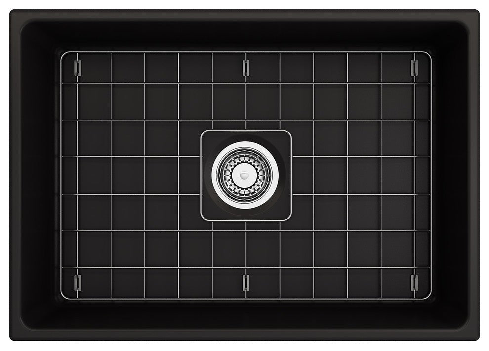 27 in. Single Bowl Kitchen Sink with Bottom Grid,Strainer in Matte Black