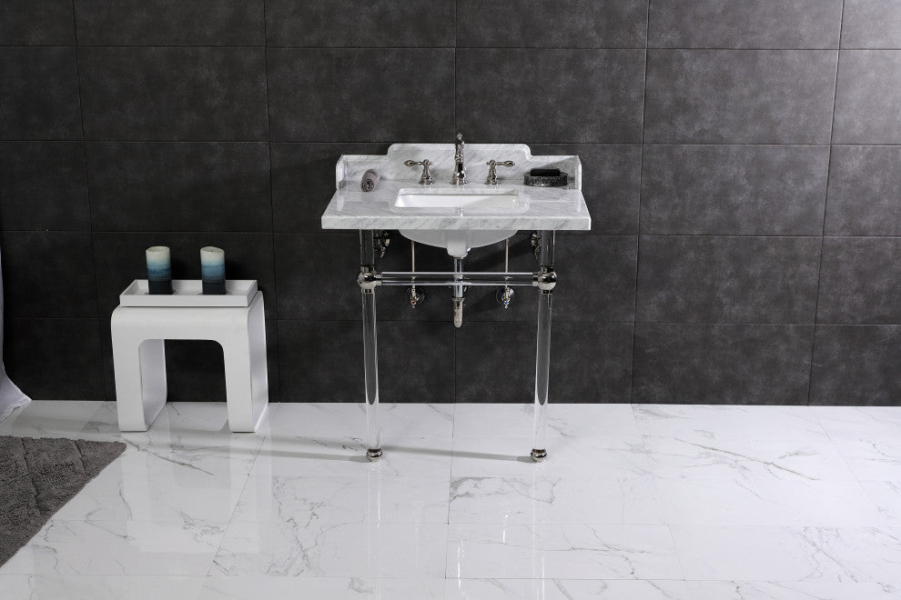 Kingston Brass LMS3030MASQ6 30" Carrara Marble Console Sink, Acrylic Legs