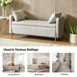 Upholstered Flip Top Storage Bench, Gray