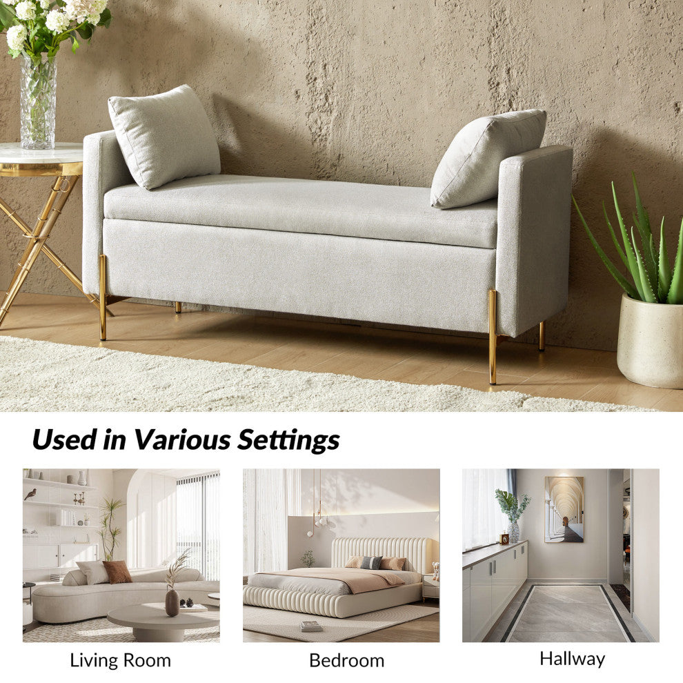 Upholstered Flip Top Storage Bench, Gray