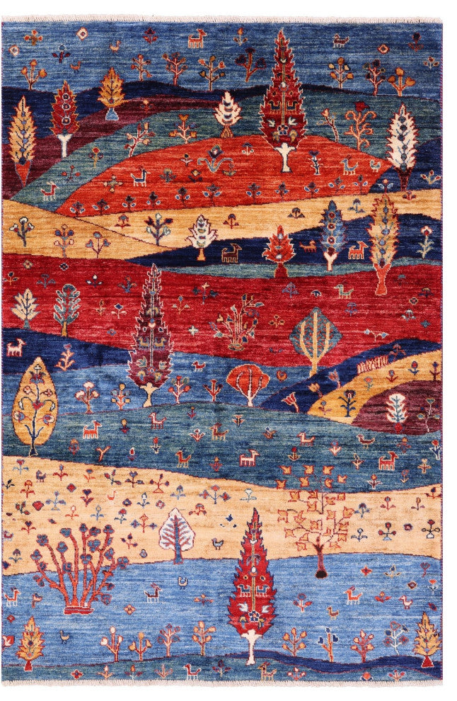 3' 11" X 5' 10" Tribal Persian Gabbeh Hand Knotted Wool Rug Q12136