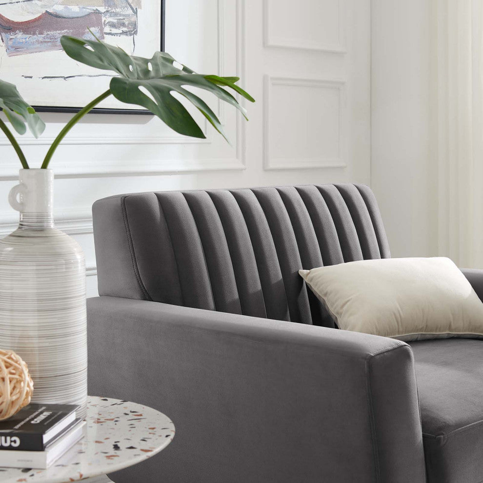 Tufted Armchair Accent Chair, Velvet, Gray, Modern, Lounge Hospitality