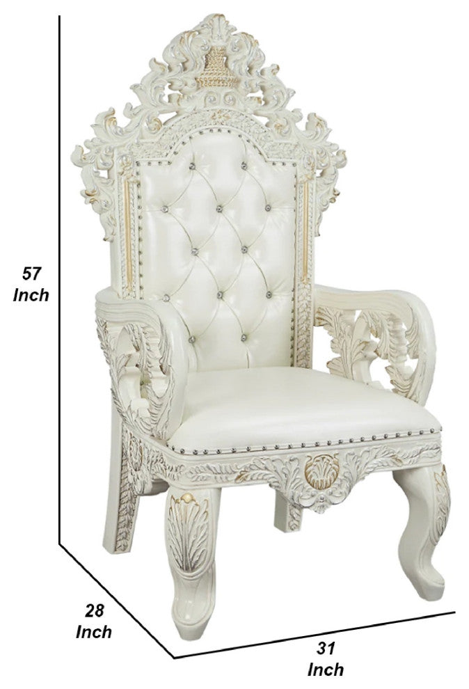 Benzara BM275675 Classic Vegan Leather Royal Armchair, Acrylic Diamond, White