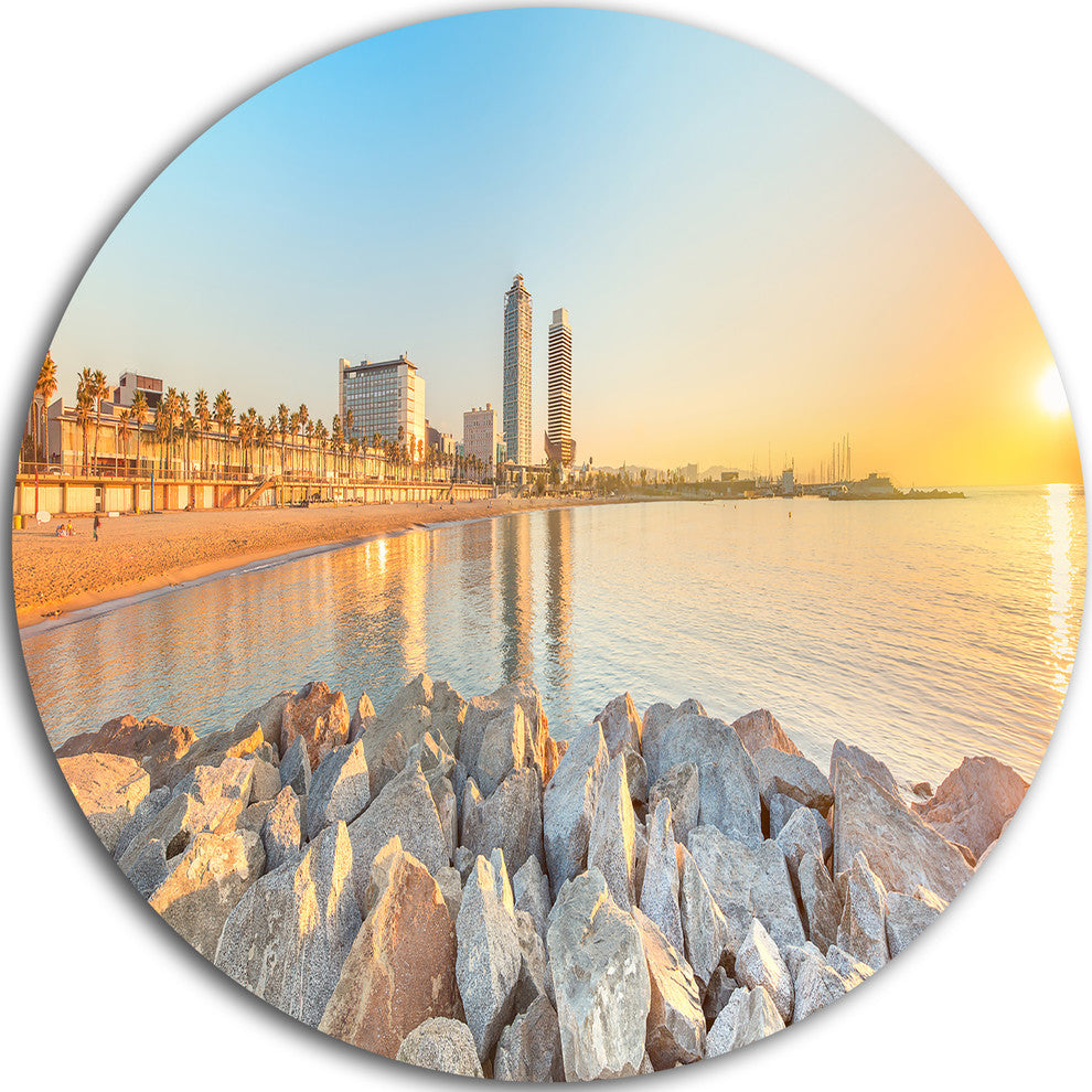 Barceloneta Beach In Barcelona, Seashore Photo Disc Metal Wall Art, 36"