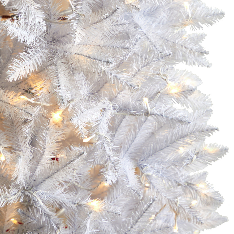 T3361 7 Slim White Artificial Christmas Tree With 300 Warm White LED Lights