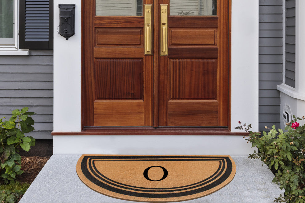 A1HC Natural Coir Flock Monogrammed Door Mat for Front Door, 30x60, O