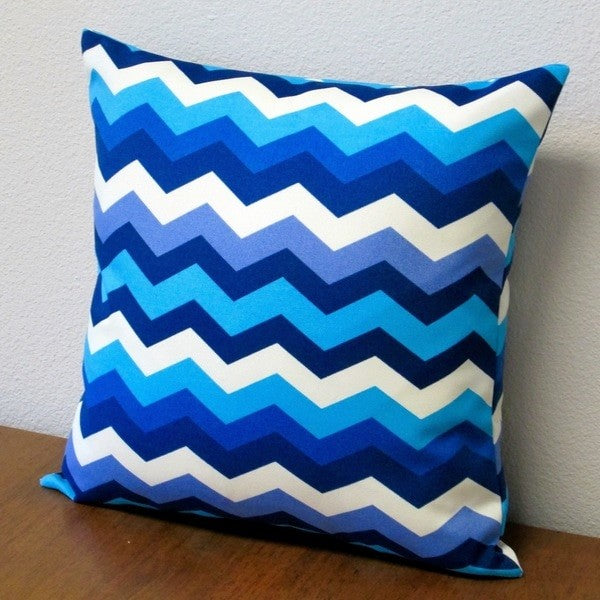 Panama Wave Blue Zigzag Polyester 18" Outdoor Throw Pillows, Set Of 2, Throw Pil