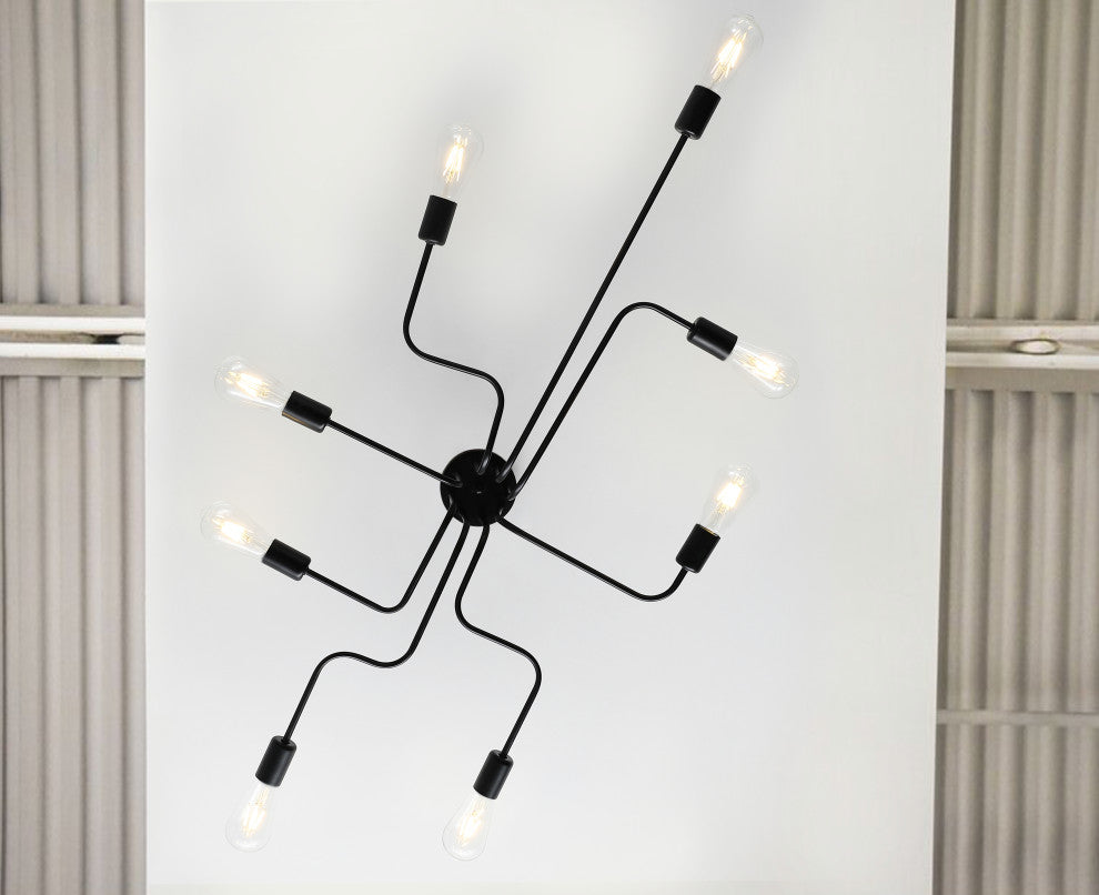 Modern Sputnik Design Semi Flush Mount Ceiling Light, Black