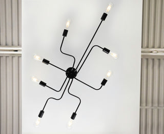 Modern Sputnik Design Semi Flush Mount Ceiling Light, Black