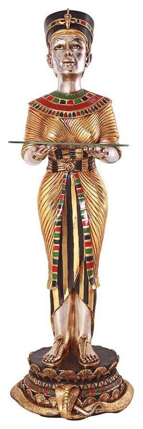 42.5" Ancient Egyptian Cleopatra Faithful Servant Glass Side Table Statue