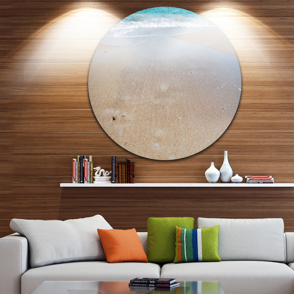 Crystal Clear Sea Waves On Beach, Modern Beach Disc Metal Artwork, 23"