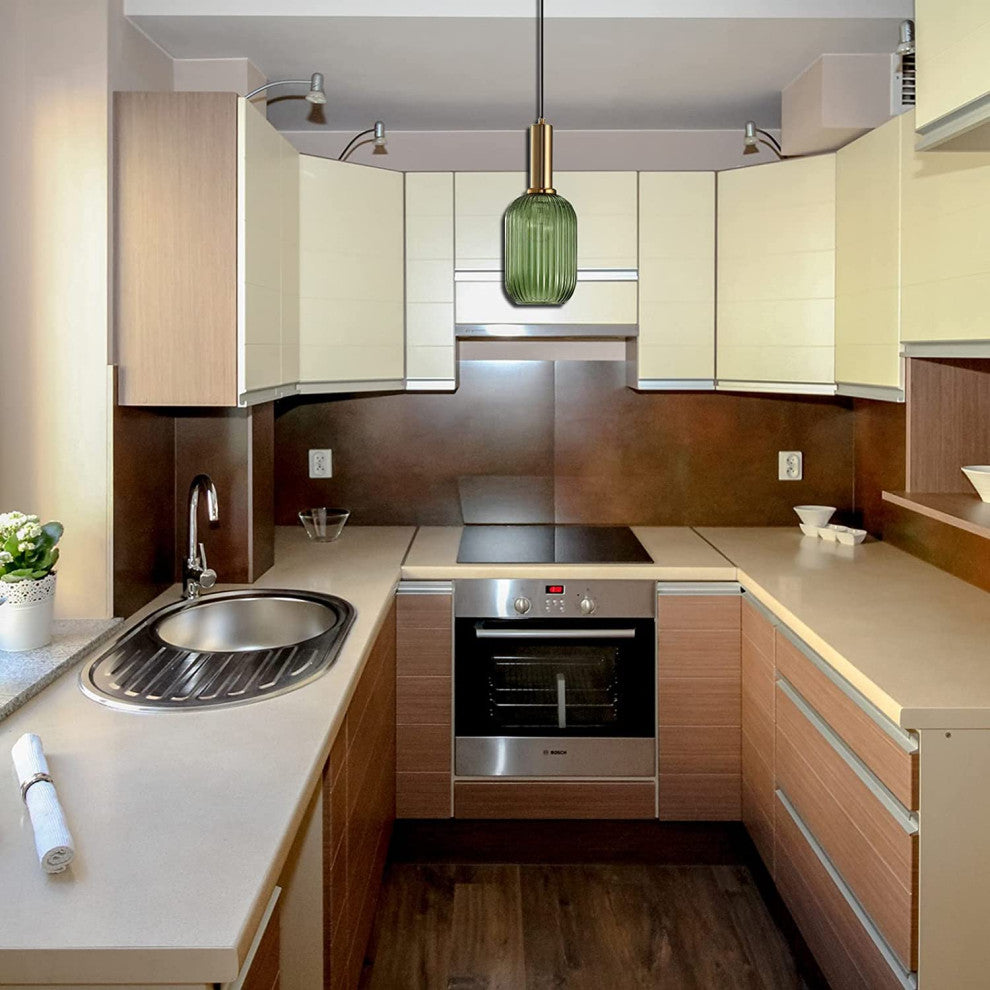 Modern Green Pendant Light Fixture, Island, Striped Pendant Lamp