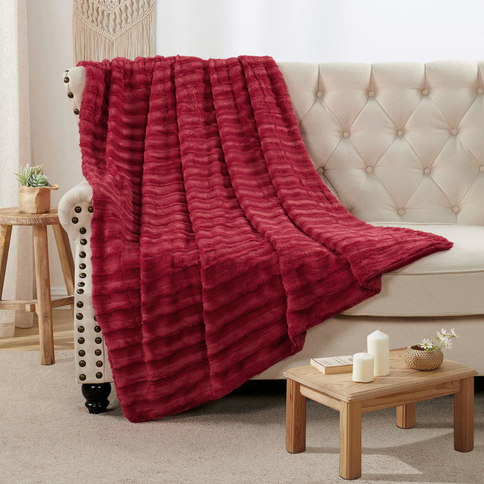 Derby Double Sided Faux Fur Throw Blanket, Chili Pepper