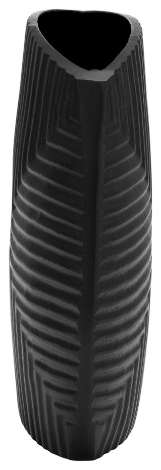 Metal, 10"H Ribbed Vase, Matte Black
