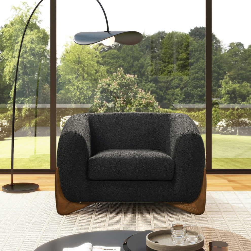 Alpine 44" Sherpa Arm Chair, Ebony Black Boucle