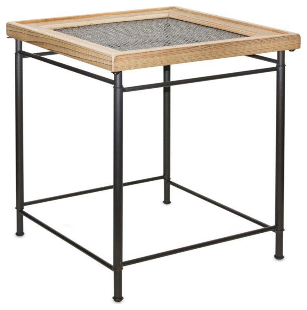 Accent Table With Glass Top 21.75"Lx21.75"Wx23.5"H Wood/Metal/Glass