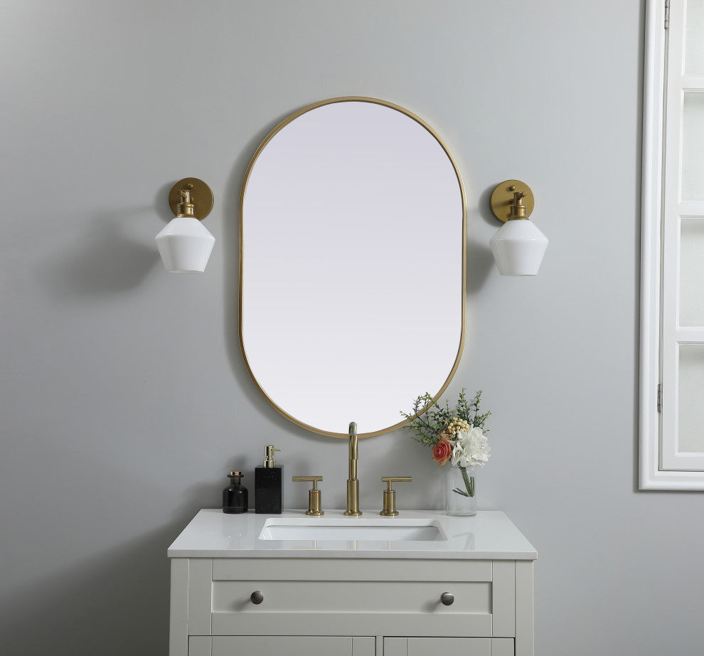 Metal Frame Oval Mirror 24X36 Inch, Brass