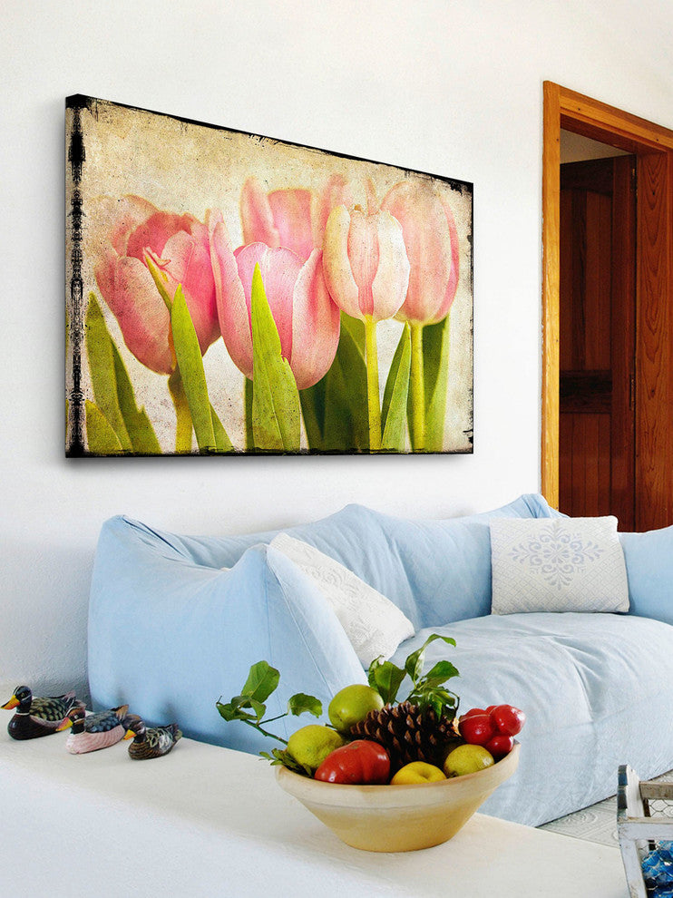 "Pink Tulips CU" Painting Print on Canvas by Malek