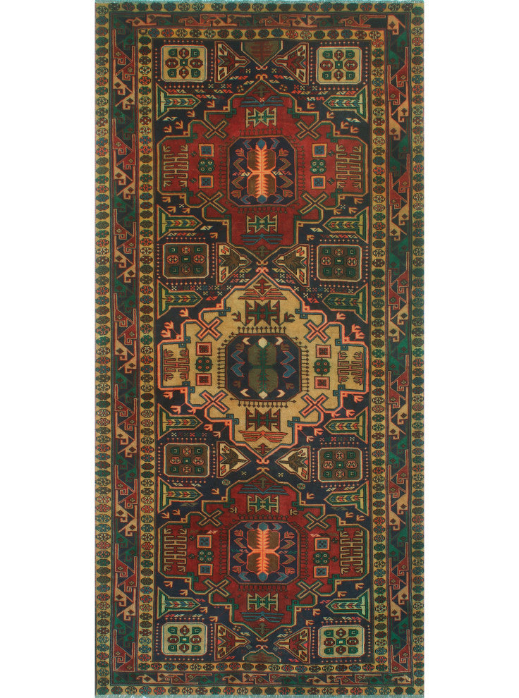 Fine Vintage Distressed Horton Rust/Navy Runner, 4'11x10'4