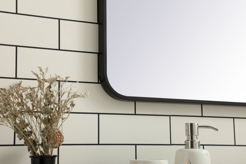 Ellis Soft Corner Metal Rectangular Mirror, Black, 36"x40"