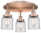 Bell-3 Light 17" Flush Mount-Antique Copper, Clear Glass Shade