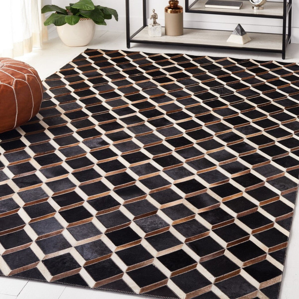 Safavieh Couture Studio Leather STL901 Rug, Black/Brown, 5'x8'