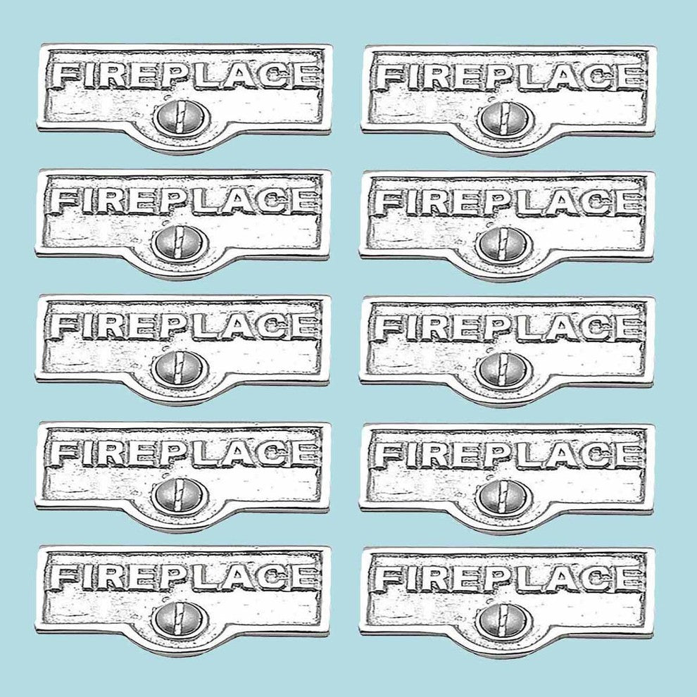 10 Switch Plate Tags FIREPLACE Name Signs Labels Chrome Brass |