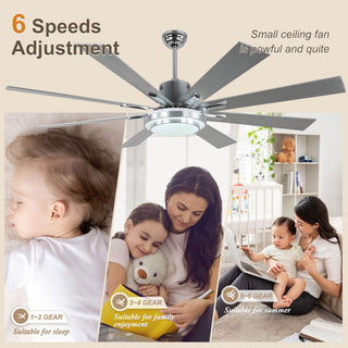 72" Modern Ceiling Fan with Reversible Blades, Dimmable Light and Remote, Chrome, 72"