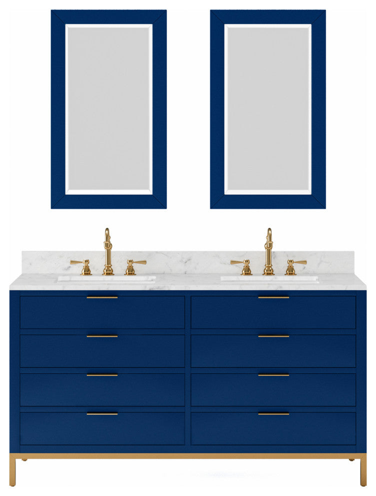 Bristol 60" Marble Countertop Vanity, Monarch Blue With Mirrors